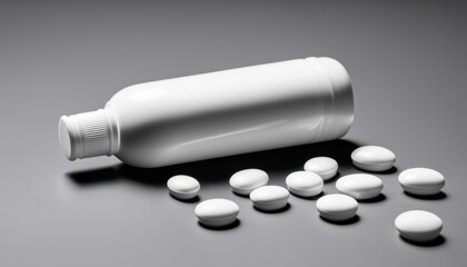 A bottle of pills with a white cap