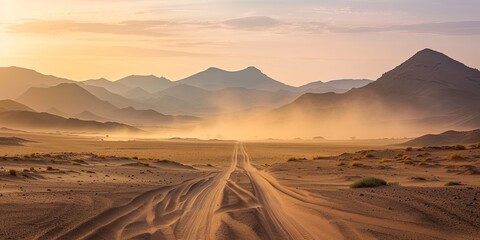 Fototapeta na wymiar Sunset At Desert Road