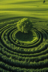 Naklejka premium Aerial shot of a circular crop field, alien-like design in nature