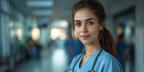 A pretty nurse looking forward