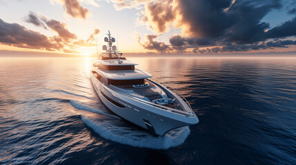 Luxury Yacht Sailing at Sunset