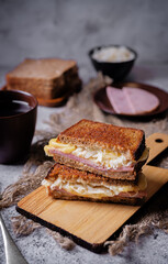 Reuben sandwich with ham, sauerkraut and cheese