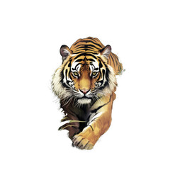A Fierce and Beautiful Tiger Prowling Through a Jungle.. Isolated on a Transparent Background. Cutout PNG.