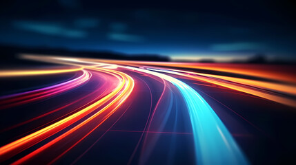 Obraz premium Glowing road speed lines, neon speed abstract background