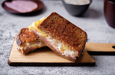 Reuben sandwich with ham, sauerkraut and cheese