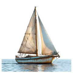 Sailing boat on the ocean isolated on white background, photo, png
