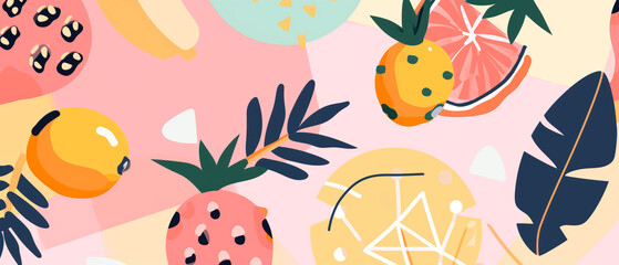 Abstracts geometric fruits illustration design. Hand drawn doodle in pastel colors.