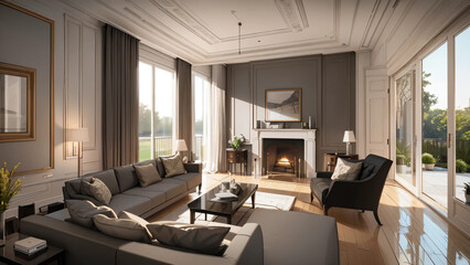 Fototapeta premium modern living room with fireplace