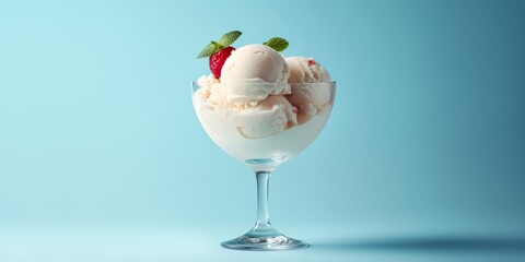 ice cream in cups on a blue background Generative AI