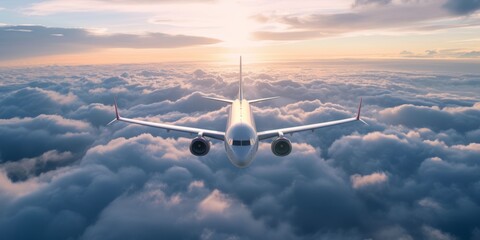 passenger plane above the clouds Generative AI - obrazy, fototapety, plakaty