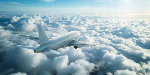 Fototapeta na wymiar passenger plane above the clouds Generative AI