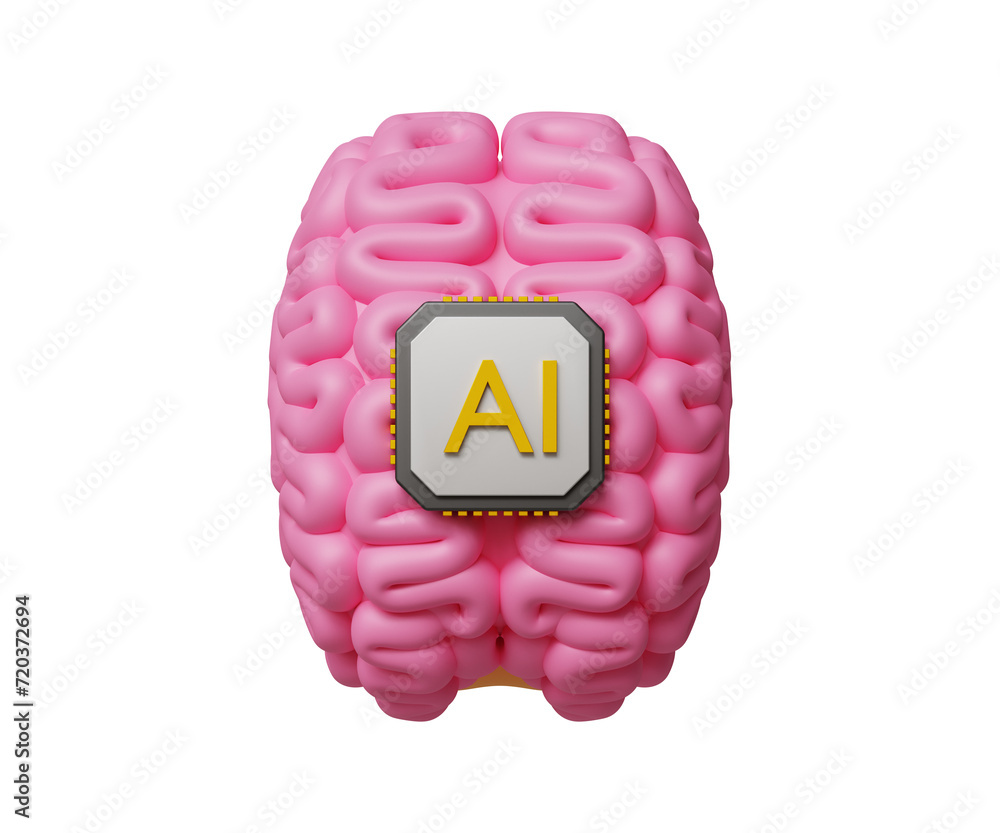Poster 3d artificial intelligence concept. ai think like human. machine learning technology. boost brain po