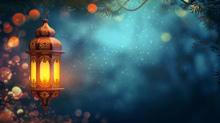 Foto op Plexiglas beautiful arabic lantern with lit candle hanging on a tree © Marco