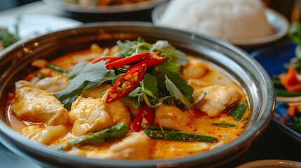 Close up shot of Thai asian food. Generative AI