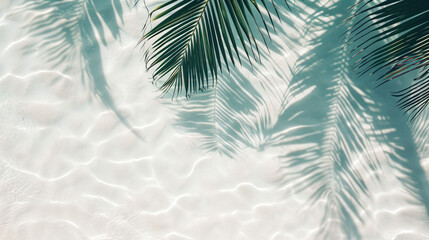 Tropical Serenity: Palm Leaf Shadows on White Sand Beach