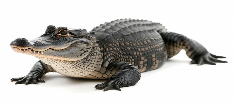 Majestic alligator with fierce gaze on white background, perfect for isolated reptile stock photo