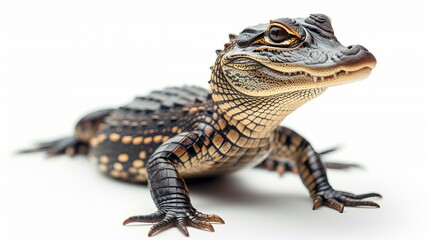 Obraz premium Majestic alligator on white background, showcasing the power and beauty of this captivating reptile