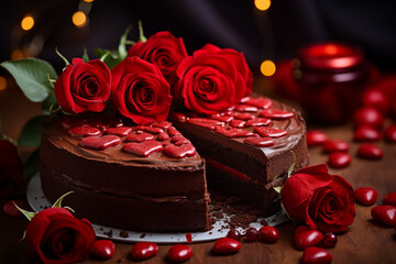 Obraz na płótnie Canvas Valentine's Day cake with hearts. Sweets and desserts background