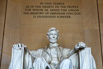 Monument to President Abraham Lincoln with his famous phrase written on top of it, located on the...