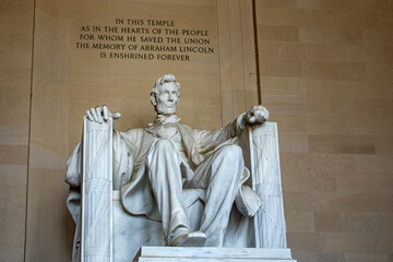 Abraham Lincoln with his typical phrase, at the Lincoln Memorial, is the Georgia white marble...