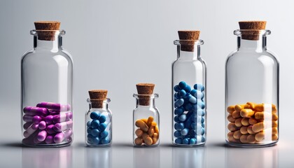 Three glass vases with different colored candies