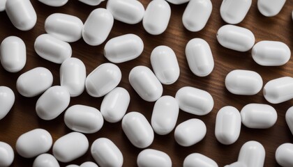 A table full of white pills