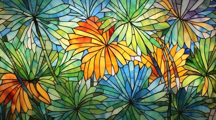 Fototapeta na wymiar stained glass colorful leaves abstract