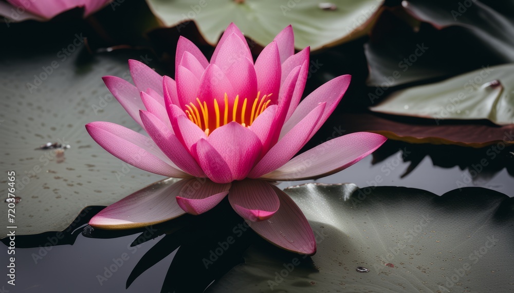 Sticker A pink flower floating in a pond