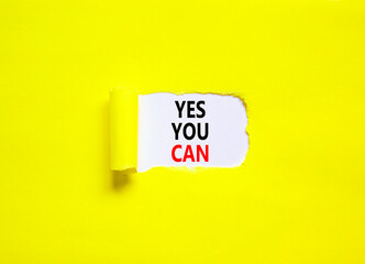 Motivational and Yes you can symbol. Concept words Yes you can on beautiful white paper. Beautiful yellow paper background. Business motivational and Yes you can concept. Copy space.