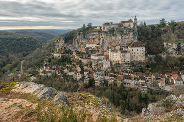 Fototapeta na wymiar Rocamadour, a city in the Lot region of France, dates back to the middle ages. It has been a centre of pilgrimage since the 15th century and attracts numerous tourists each year