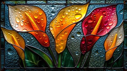 Stained glass window background with calla lily colorful and abstract