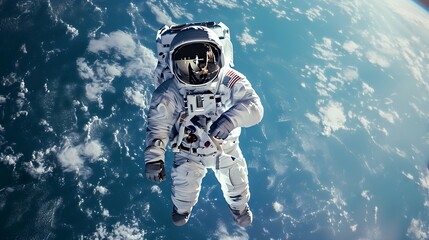 Astronaut at spacewalk. Cosmic art, science fiction wallpaper. Beauty of deep space. Billions of galaxies in the universe.