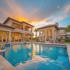 Fototapeta na wymiar Architecture- luxury house with outside pool