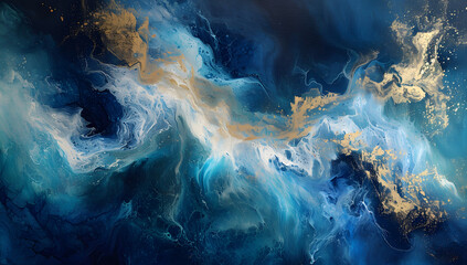  an abstract painting showing blue and gold

