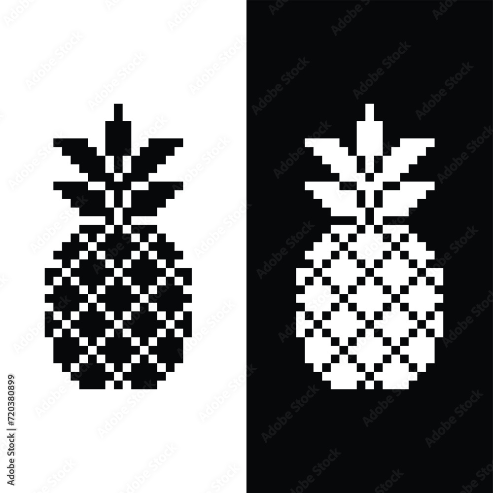 Poster pixel pineapple icon vector pixel art element for 8 bit game company logo template