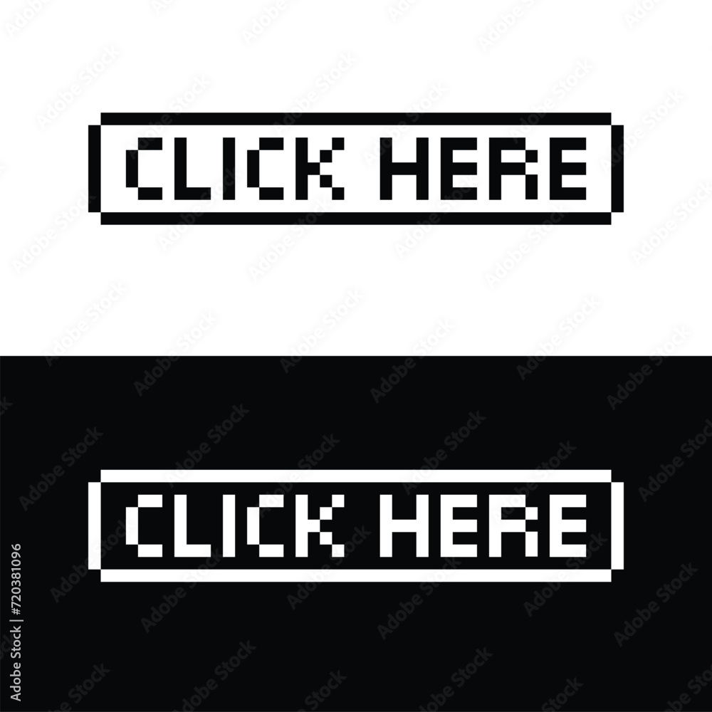 Poster click here pixel art clicking button icon vector 8 bit game company logo template
