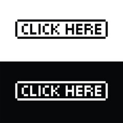  click here pixel art clicking button icon vector 8 bit game company logo template 