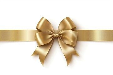 Decorative golden bow with horizontal ribbon isolated on white background. Vector illustration