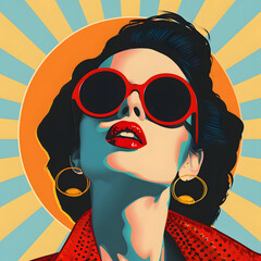 an illustration of a woman in red sunglasses of pop art

