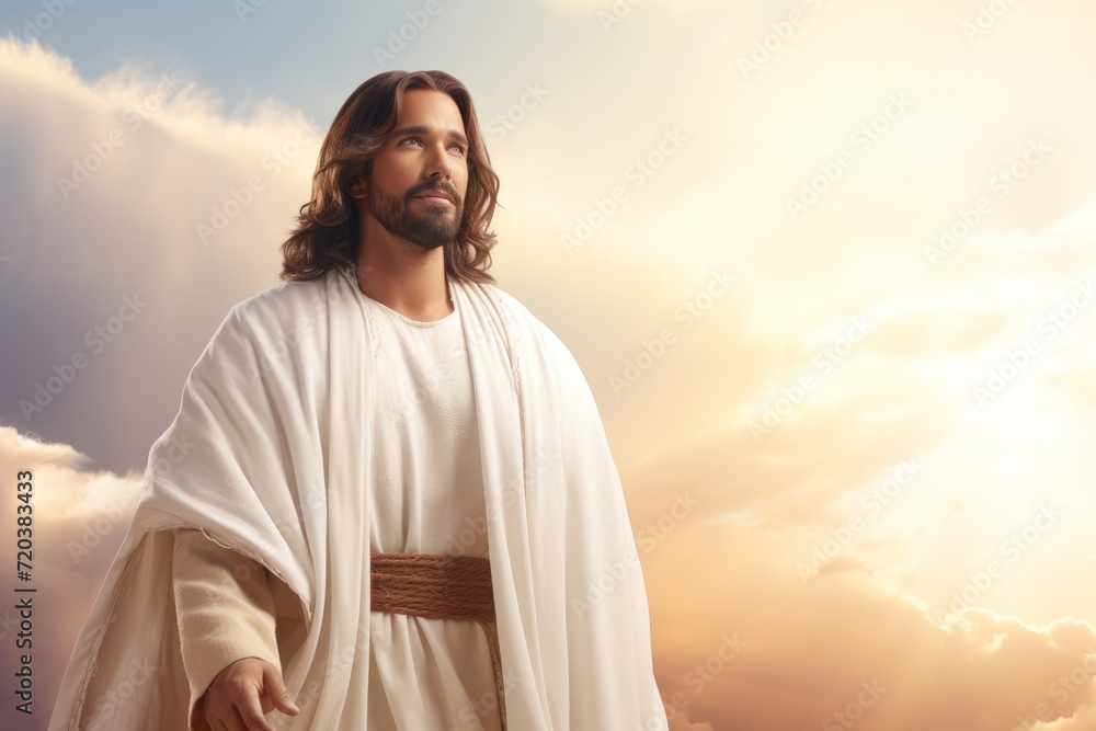 Wall mural Jesus Christ ascended in heaven. The concept of God, Paradise and the Second Coming, Easter. 