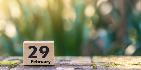 Leap Day : Wooden Block Calendar Displaying February 29 on a Natural Background