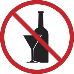 Isolated prohibited label design of no alcohol, no drunk, with illustration wine glass and beer bottle