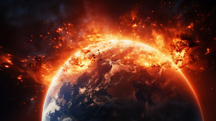 A view of the Earth from space as a magnetic storm approaches. Scientific illustration. Generative AI
