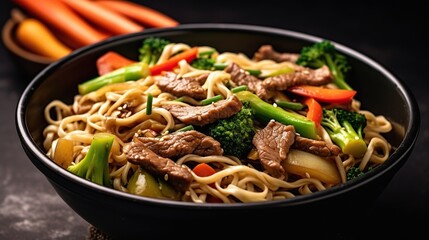 Stir noodles with vegetables and spices in the bowl.