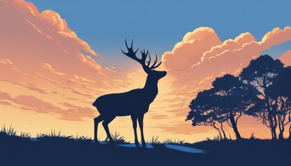 A deer standing on a hill with trees in the background