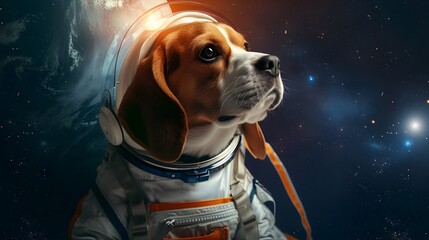 Beagle dog in astronaut suit space palnet background. Generative AI Photo. 