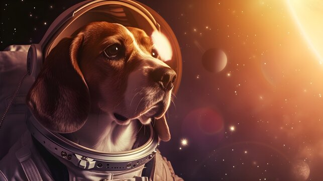 Beagle dog in astronaut suit space palnet background. Generative AI Photo. 