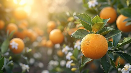 The orange orchard is in full fruit - obrazy, fototapety, plakaty
