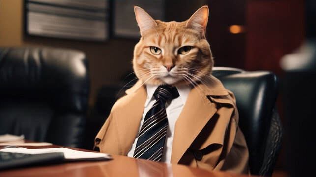 Orange Cat in suit uniform FBI Agents Investigation