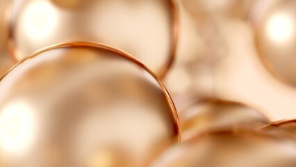 Golden Cosmetic Beauty Care Essential Oil Bubbles Macro Close-Up